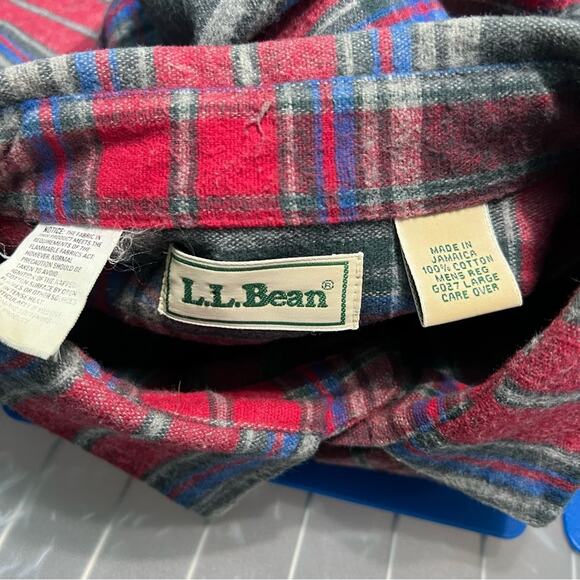 VTG LL Bean Mens Large GO27 Plaid Button Down Shirt 100% Cotton Red Blue Gray - Picture 9 of 11